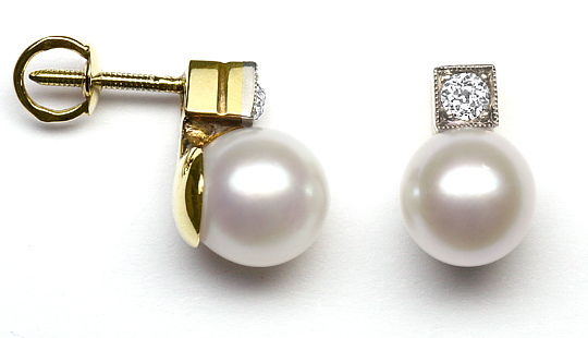 Foto 1 - Diamanten-Ohrringe antik mit Perlen Ohrstecker Gelbgold, S4218