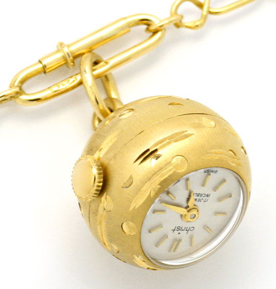 Foto 2 - Gold Kugel Anhänger Uhr Emaille Goldkette 18K, U1558